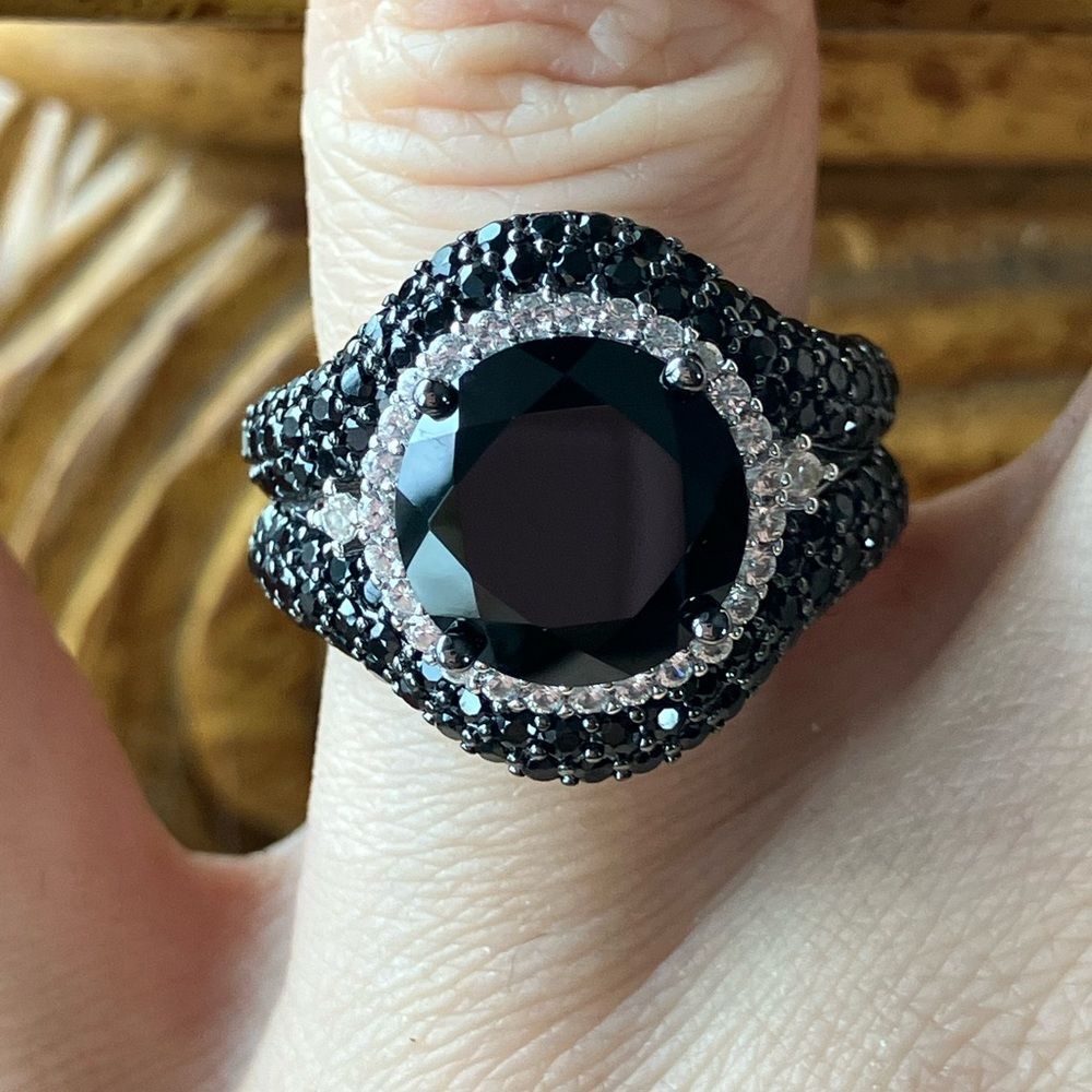 Natural Black Spinel Sterling Silver Ring Size 6